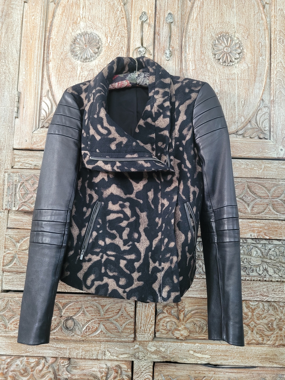 DVF Diane von Furstenberg Wool & Lamb Leather Moto Jacket | Size 2 | EUC